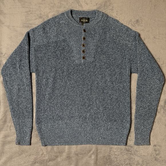 Redhead Men’s Cotton Henley Sweater Size L Blue Knit Fisherman Camping Cabin - Picture 1 of 11